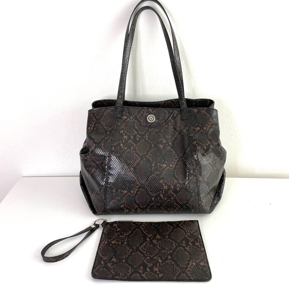 Anne Klein Large Faux Leather Snakeskin Python Tote Bag & Wrislet Animal Print - Picture 1 of 17